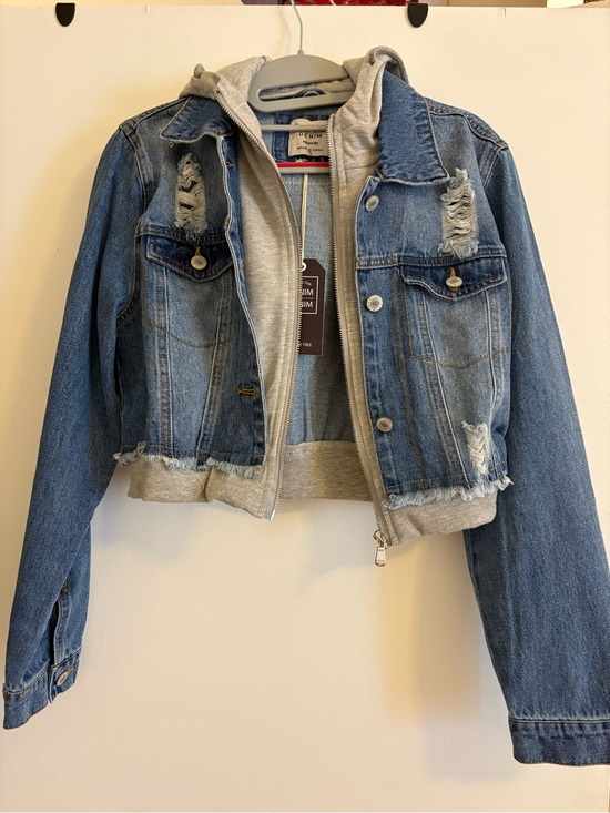 Love Tree Jackets & Blazers - Love Tree Light Blue Denim Jacket with Gray Hood